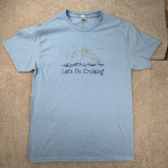 The Unbranded Brand Other - Let's Go Cruising Blue‎ Shirt With Rhinestone Glitter Boat Medium